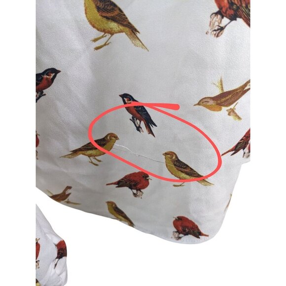 Forever 21 Womens Blouse Button Up Top Shirt Size L Cream All Over Bird Print - Picture 12 of 12